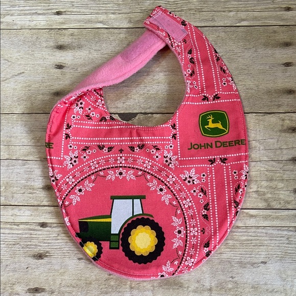 Pink John Deere Baby Bib - Picture 2 of 2
